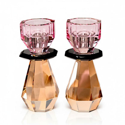 Modern Cut Tea-Light & Candle Holder in Pink/Amber